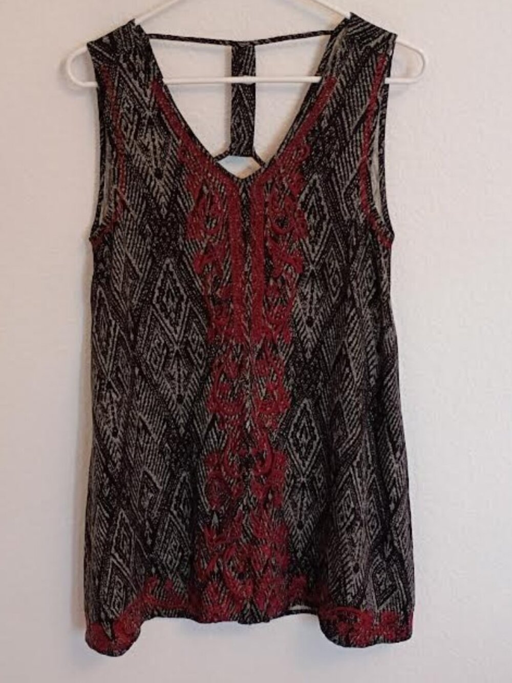 EN CREME WOMEN'S TUNIC TOP BLACK BERRY EMBROIDERY SLEEVELESS RAYON BOHO SMALL